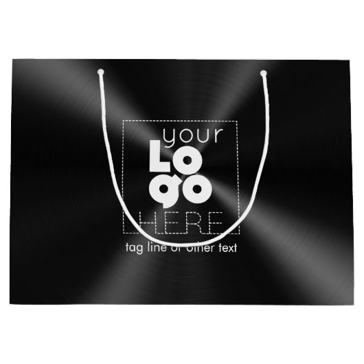 ラジアルブラシ付きモダンブラックメタルの白いロゴ ラージペーパーバッグ (正面)