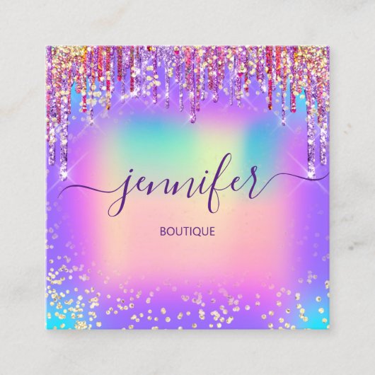 ラジアントエレガンスゴールデンブティックドリップホログラフQR スクエア名刺 (正面)