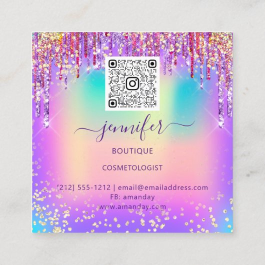 ラジアントエレガンスゴールデンブティックドリップホログラフQR スクエア名刺 (裏面)