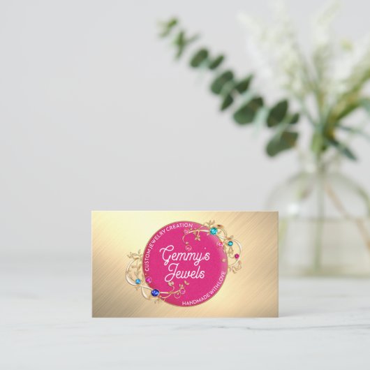 ラジアントエレガンス金ゴールドピンクカスタムジュエリークラフター 名刺 (スタンド正面)