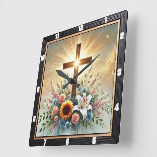 ラジアントクロスフローラスピリチュアル スクエア壁時計 (傾斜)