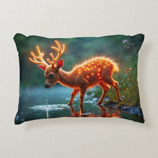 ラジアント鹿の動物群が穴のフォークを水やりする アクセントクッション (正面)