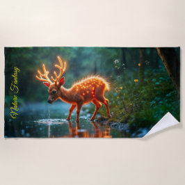 ラジアント鹿の動物群が穴のフォークを水やりする ビーチタオル
