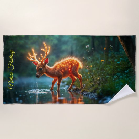 ラジアント鹿の動物群が穴のフォークを水やりする ビーチタオル (正面)