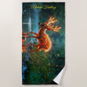 ラジアント鹿の動物群が穴のフォークを水やりする ビーチタオル (正面)