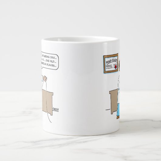 ラジオおもしろい学者がカラオケ歌を歌う漫画 ジャンボコーヒーマグカップ (正面)