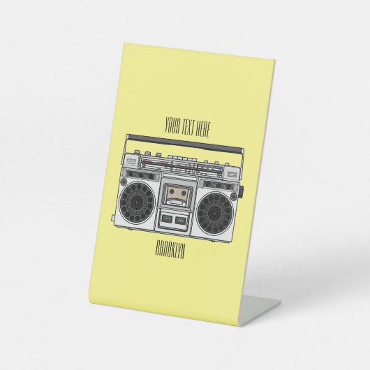 ラジオの漫画イラスト 台座サイン (正面)