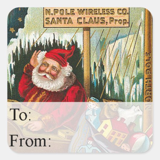 ラジオサンタヴィンテージクリスマスギフトラベル スクエアシール (正面)