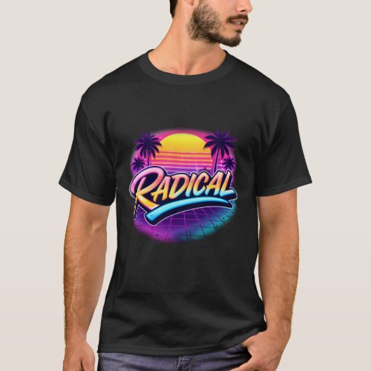 ラジカルな80年代レトロシンセウェーブネオンイラスト Tシャツ (正面)