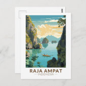 ラジャアンパットインドネシアボートトラベルアートヴィンテージ ポストカード (正面/裏面)