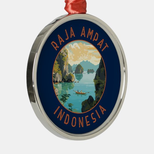 ラジャアンパットインドネシアボートレトロ動揺してサークル メタルオーナメント (右)