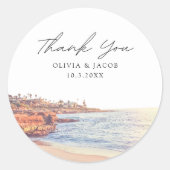 ラジョラ結婚式の引き出物ビーチ写真ありがとう ラウンドシール (正面)
