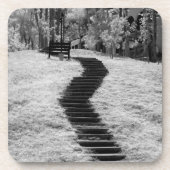 ラスの木々の建物と小道の赤外線 コースター (正面)