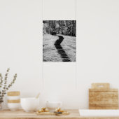 ラスの木々の赤の建物とトレイル ポスター (キッチン)