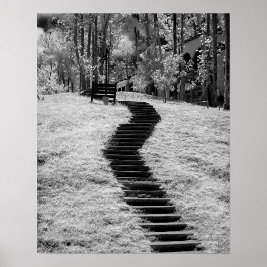 ラスの木々の赤の建物とトレイル ポスター (正面)