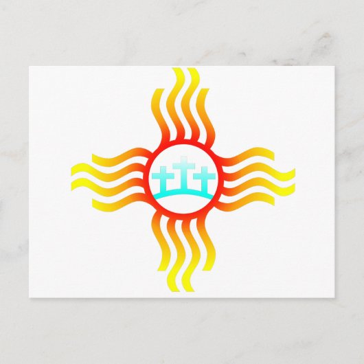 ラスクルセスニューメキシコZiaと3つのクロス ポストカード (正面)