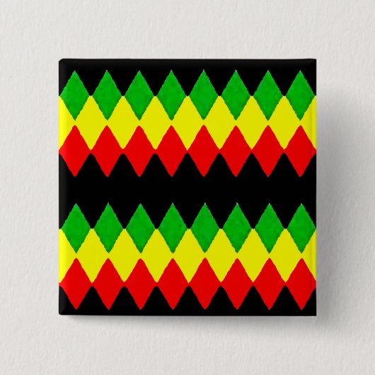 ラスタのダイヤモンド。 赤い金ゴールドおよび緑。 Jah Rastafari 缶バッジ (正面)
