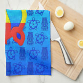 ラスタのHonuの青Tiki キッチンタオル (四つ折り)