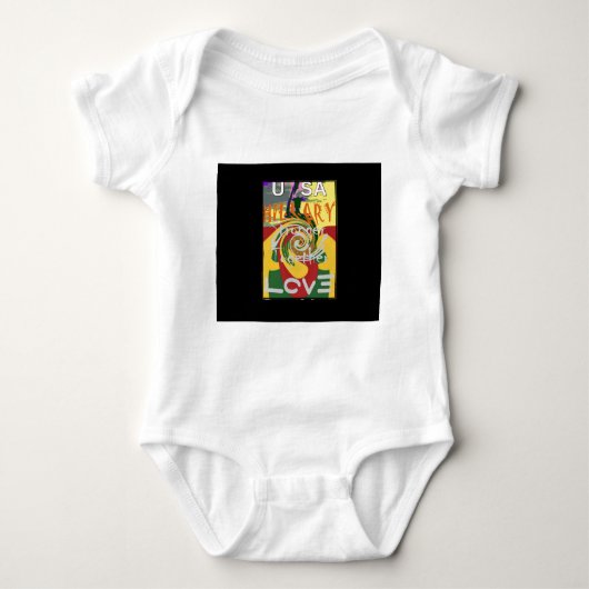 ラスタカラーズレッドゴールデングリーンヒラリーアートプリント ベビーボディスーツ (正面)