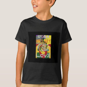ラスタカラーズレッドゴールデングリーンヒラリーアートプリント Tシャツ