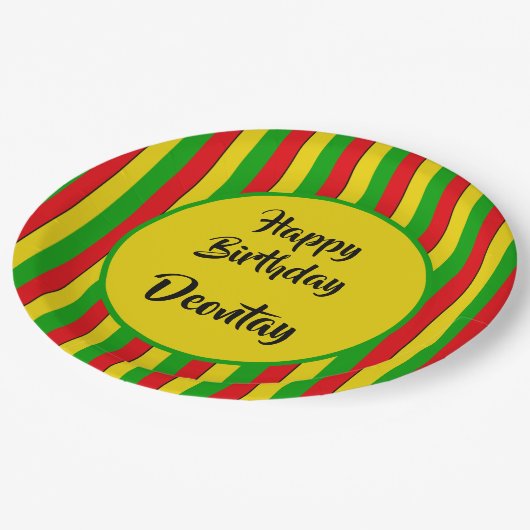 ラスタストライプレゲエカリブの誕生日 ペーパープレート (アングル)