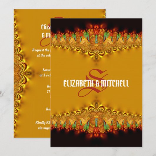 ラスタタンゴゴールドレースモノグラムウェディング 招待状 (正面/裏面)