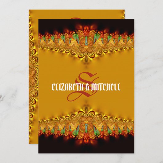 ラスタタンゴ金ゴールドレースモノグラム結婚ズ 招待状 (正面/裏面)