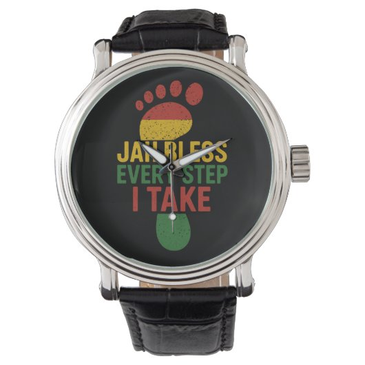 ラスタファリアン フラグ ラスタ Jah Bless Every Step I take 腕時計 (正面)