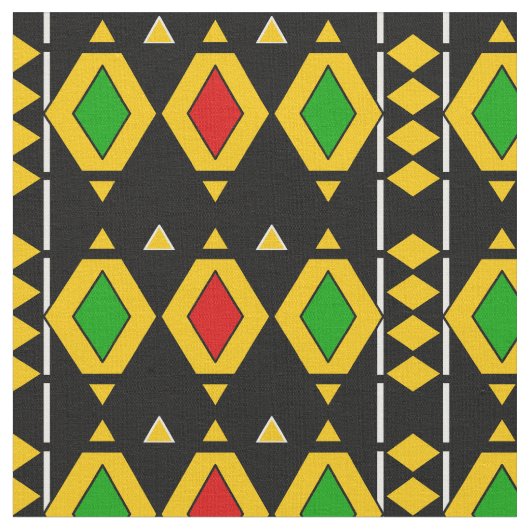 ラスタフラグの色が付いたアフリカ幾何学模様 ファブリック (クローズアップ)