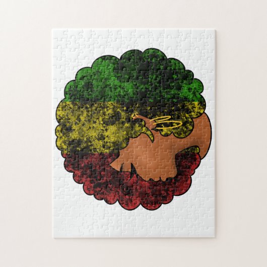 ラスタブラックの女の子アフロ赤い黄色の緑 ジグソーパズル (縦)