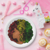 ラスタブラックの女の子アフロ赤い黄色の緑 ペーパープレート (パーティー)