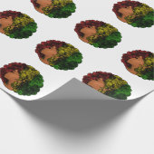 ラスタブラックの女の子アフロ赤い黄色の緑 ラッピングペーパー (角)