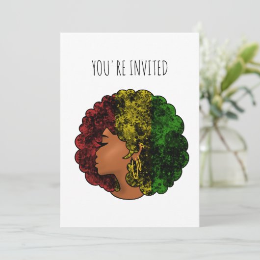 ラスタブラックの女の子アフロ赤い黄色の緑 招待状 (スタンド正面)