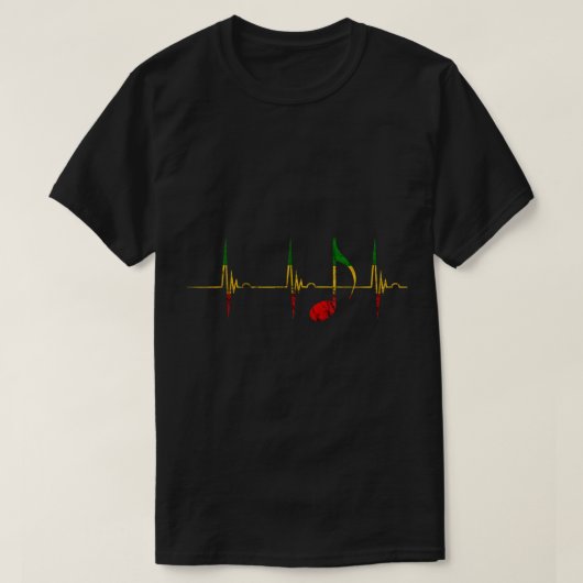 ラスタミュージックの心臓の鼓動ノートアート Tシャツ (デザイン正面)