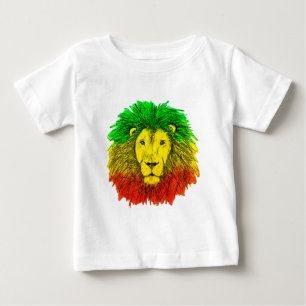 ラスタライオンの頭部 赤 黄 緑のドローイング ジャマイカ ベビーTシャツ