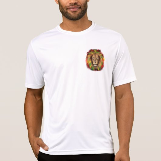 ラスタライオンの頭部 赤 黄 緑のドローイング ジャマイカ Tシャツ (正面)