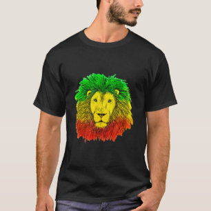 ラスタライオンの頭部 赤 黄 緑のドローイング ジャマイカ Tシャツ