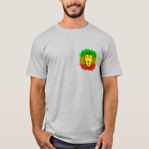 ラスタライオンの頭部 赤 黄 緑のドローイング ジャマイカ Tシャツ