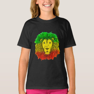 ラスタライオンの頭部 赤 黄 緑のドローイング ジャマイカ Tシャツ