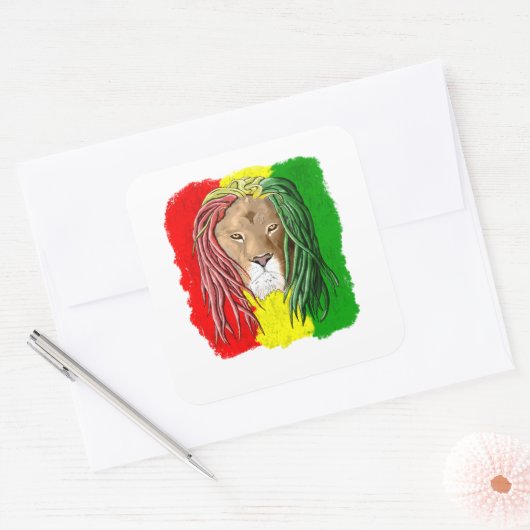 ラスタライオンジャマイカレゲエフラッグ スクエアシール (封筒)