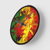 ラスタレゲエライオン国旗 ラウンド壁時計 (傾斜)