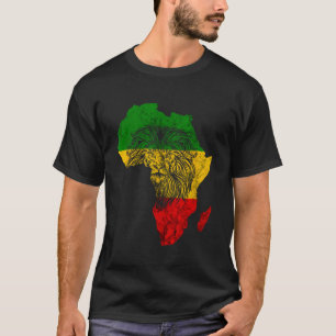 ラスタレゲエライオン・オブ・ユダ・アフリカの地図ラスタファリRo Tシャツ