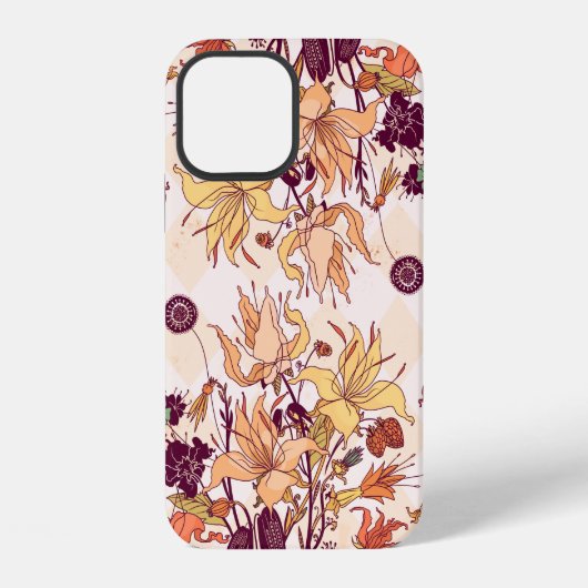 ラスターイラスト。色上の淡い花柄 iPhoneケース (裏面)