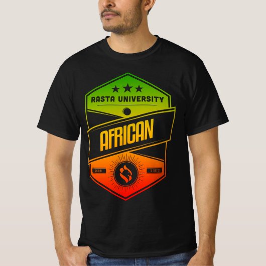 ラスタ大学アフリカングッドビベスラスタレゲエ Tシャツ (正面)