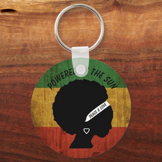 ラスタ女性の平和と愛Powered by the Sun キーホルダー (正面)