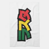 ラスタ日本のラスタグリーン、金ゴールドおよび赤 キッチンタオル (縦)