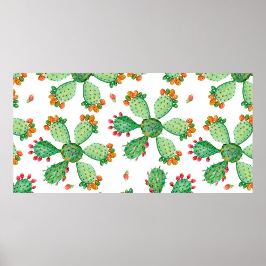 ラスタ水色シームレスサボテンの背景を設定。 ポスター (正面)