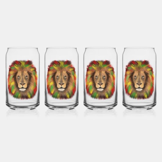 ラスタ獅子頭レッド黄緑スケッチジャマイカ ガラス缶 (正面)