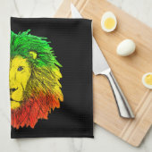 ラスタ獅子頭レッド黄緑スケッチジャマイカ キッチンタオル (四つ折り)