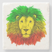 ラスタ獅子頭レッド黄緑スケッチジャマイカ ストーンコースター (正面)